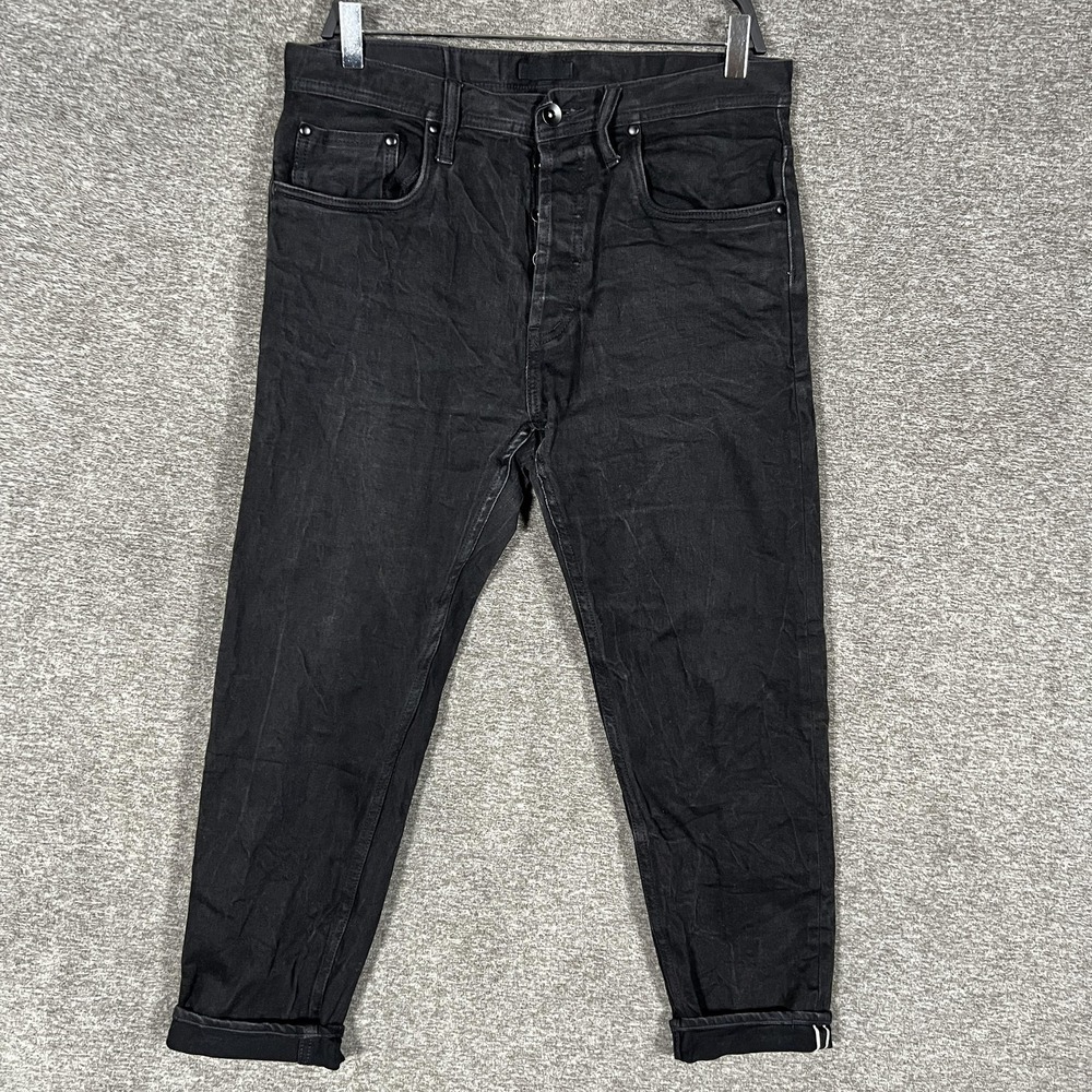 The Unbranded Brand UB644 Jeans Mens 34x29 Black Relaxed Tapered Selvedge